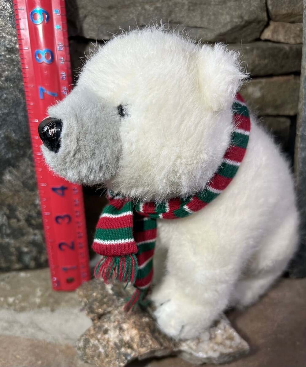 VTG Dakin Realistic Polar Bear 1984 wearing red,green, white scarf 9” RARE HTF